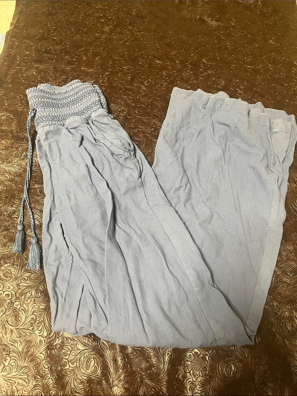 Rewash Light Blue Wide Leg Pants with Smocked Waist
